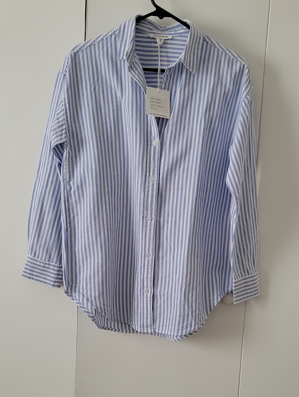 beachlunchlounge Blue & White Striped Cotton Button-Down Shirt